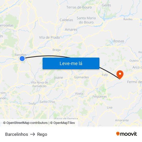 Barcelinhos to Rego map