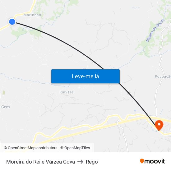 Moreira do Rei e Várzea Cova to Rego map