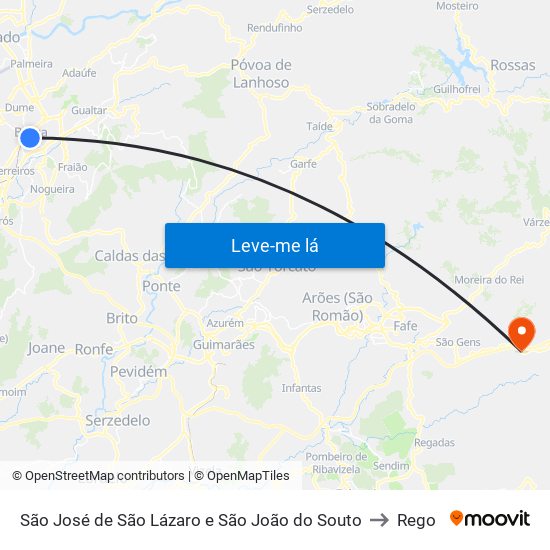 São José de São Lázaro e São João do Souto to Rego map