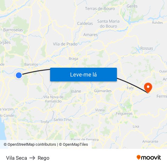 Vila Seca to Rego map
