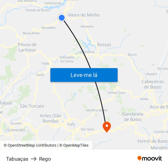Tabuaças to Rego map