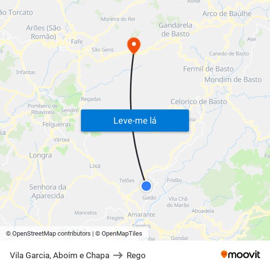 Vila Garcia, Aboim e Chapa to Rego map