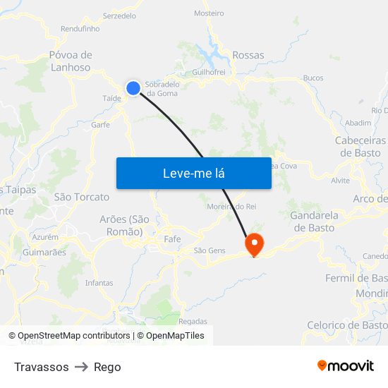 Travassos to Rego map