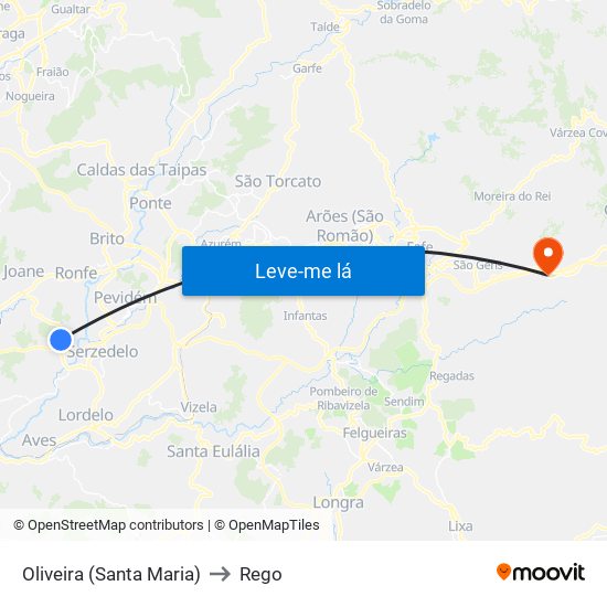 Oliveira (Santa Maria) to Rego map