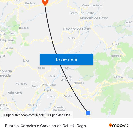 Bustelo, Carneiro e Carvalho de Rei to Rego map
