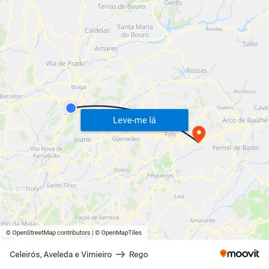 Celeirós, Aveleda e Vimieiro to Rego map