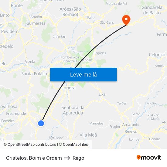 Cristelos, Boim e Ordem to Rego map