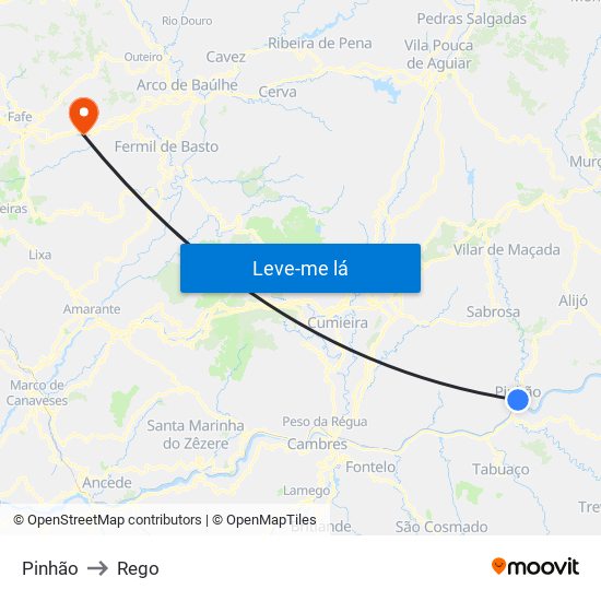Pinhão to Rego map