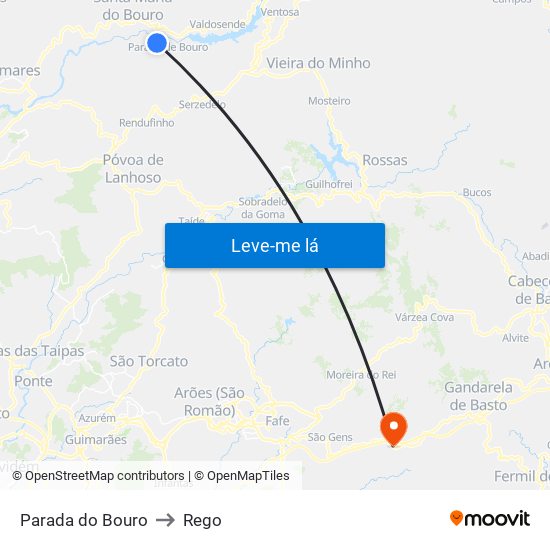 Parada do Bouro to Rego map