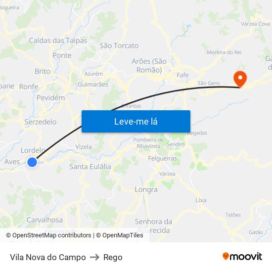 Vila Nova do Campo to Rego map