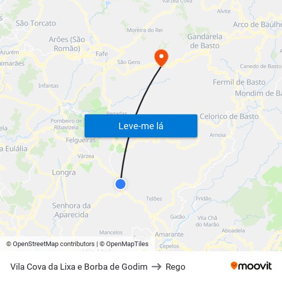 Vila Cova da Lixa e Borba de Godim to Rego map