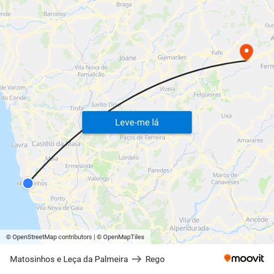 Matosinhos e Leça da Palmeira to Rego map