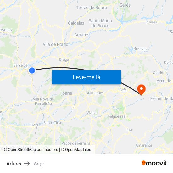Adães to Rego map