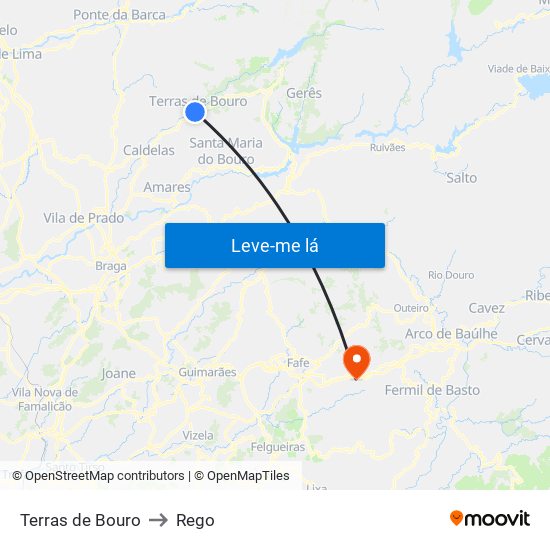 Terras de Bouro to Rego map