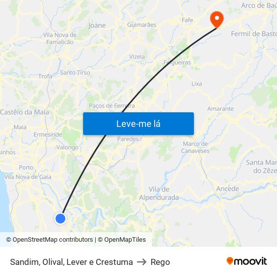 Sandim, Olival, Lever e Crestuma to Rego map