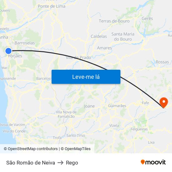 São Romão de Neiva to Rego map