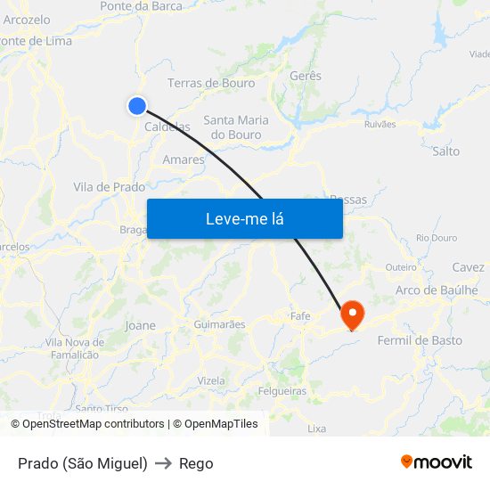 Prado (São Miguel) to Rego map