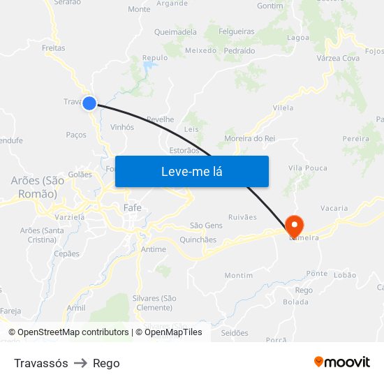 Travassós to Rego map