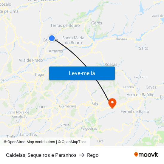 Caldelas, Sequeiros e Paranhos to Rego map