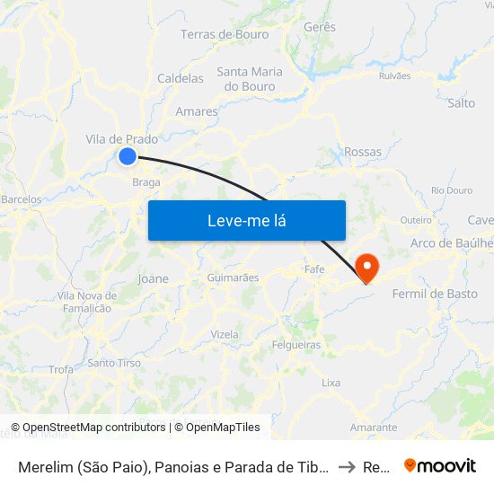 Merelim (São Paio), Panoias e Parada de Tibães to Rego map