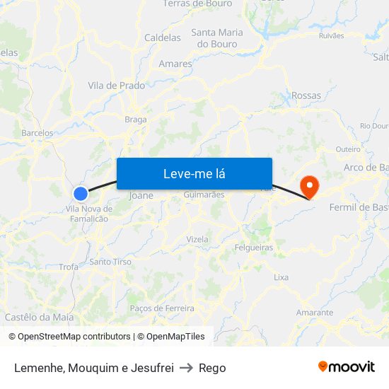 Lemenhe, Mouquim e Jesufrei to Rego map