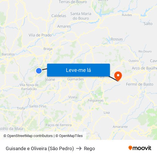 Guisande e Oliveira (São Pedro) to Rego map