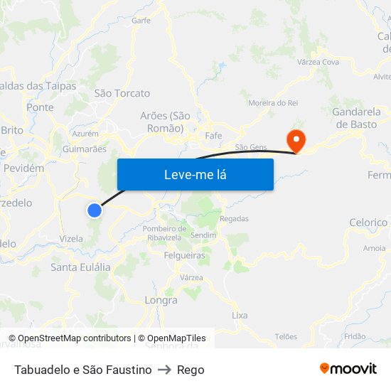 Tabuadelo e São Faustino to Rego map