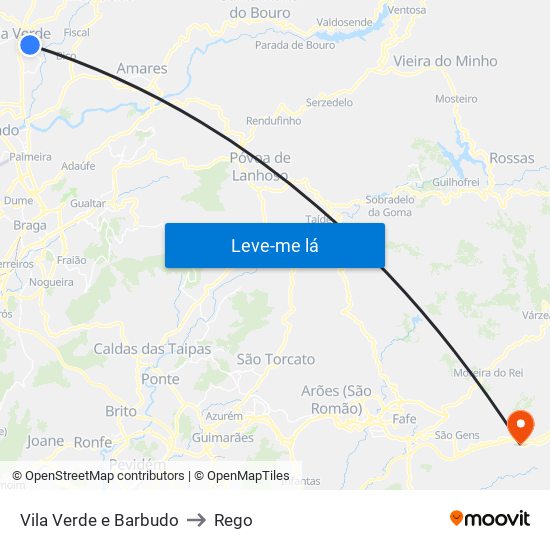 Vila Verde e Barbudo to Rego map