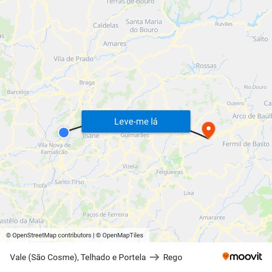 Vale (São Cosme), Telhado e Portela to Rego map