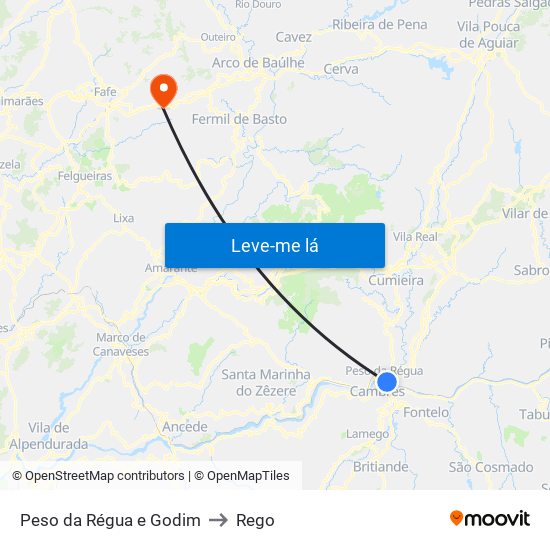 Peso da Régua e Godim to Rego map