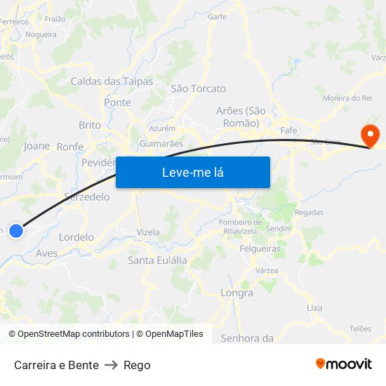 Carreira e Bente to Rego map