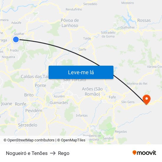 Nogueiró e Tenões to Rego map