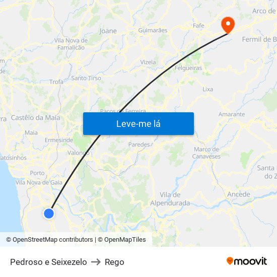 Pedroso e Seixezelo to Rego map