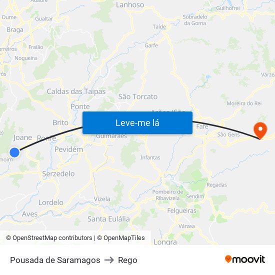 Pousada de Saramagos to Rego map