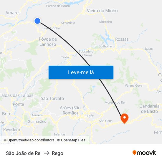 São João de Rei to Rego map