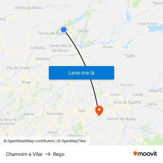 Chamoim e Vilar to Rego map