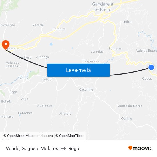 Veade, Gagos e Molares to Rego map