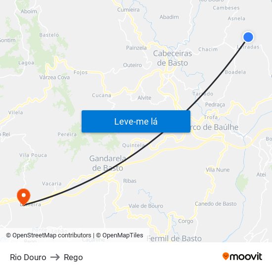 Rio Douro to Rego map