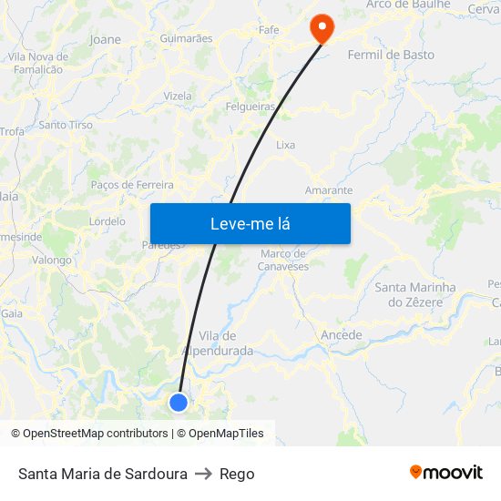 Santa Maria de Sardoura to Rego map