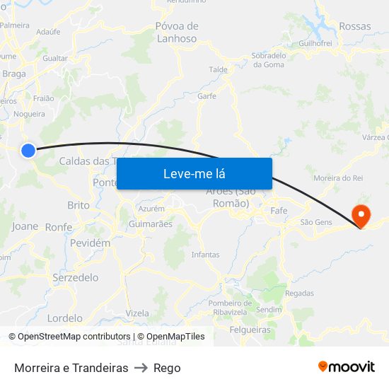 Morreira e Trandeiras to Rego map