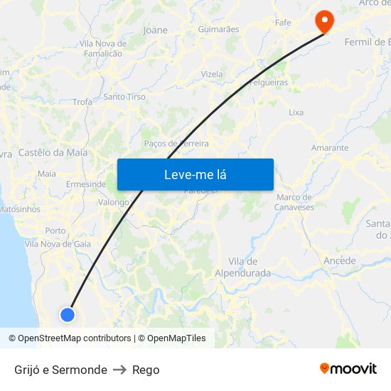 Grijó e Sermonde to Rego map