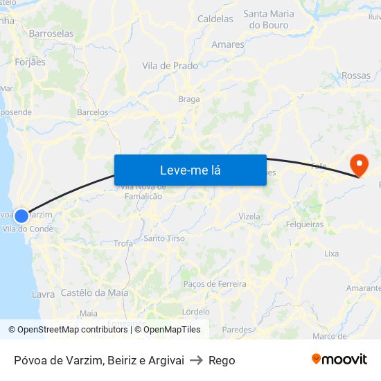 Póvoa de Varzim, Beiriz e Argivai to Rego map