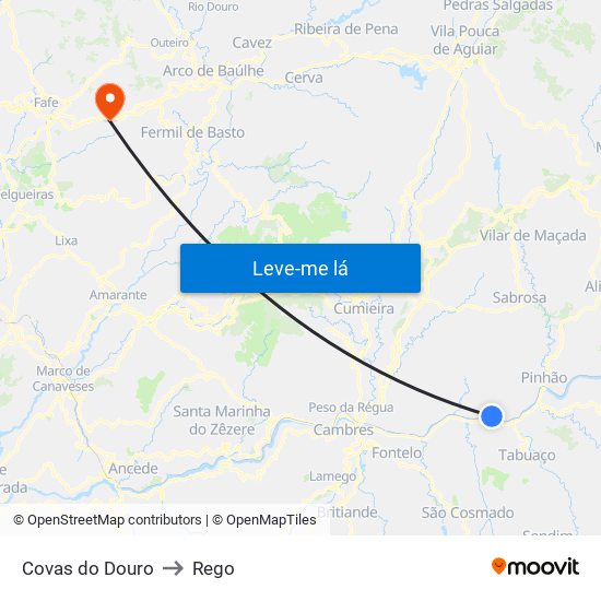 Covas do Douro to Rego map