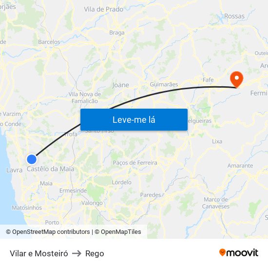 Vilar e Mosteiró to Rego map