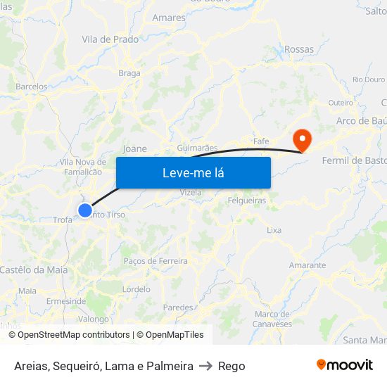 Areias, Sequeiró, Lama e Palmeira to Rego map