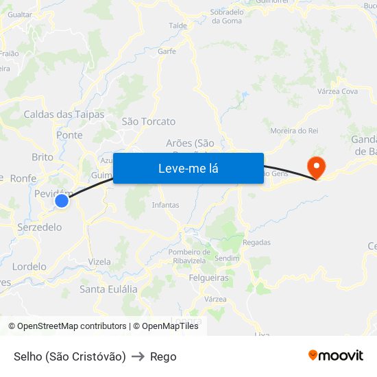 Selho (São Cristóvão) to Rego map