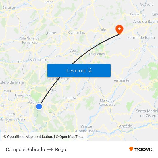 Campo e Sobrado to Rego map