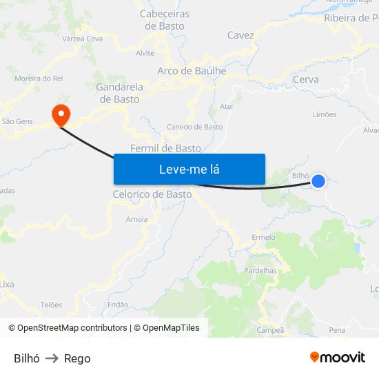 Bilhó to Rego map