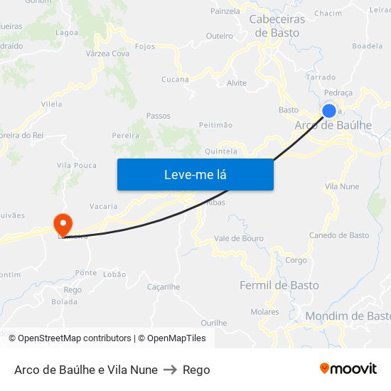 Arco de Baúlhe e Vila Nune to Rego map