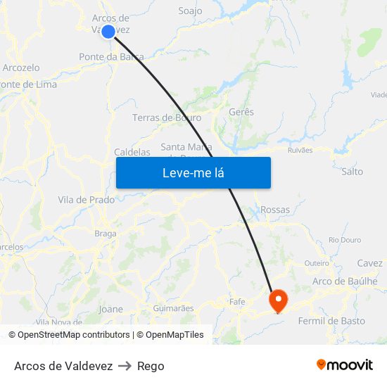 Arcos de Valdevez to Rego map